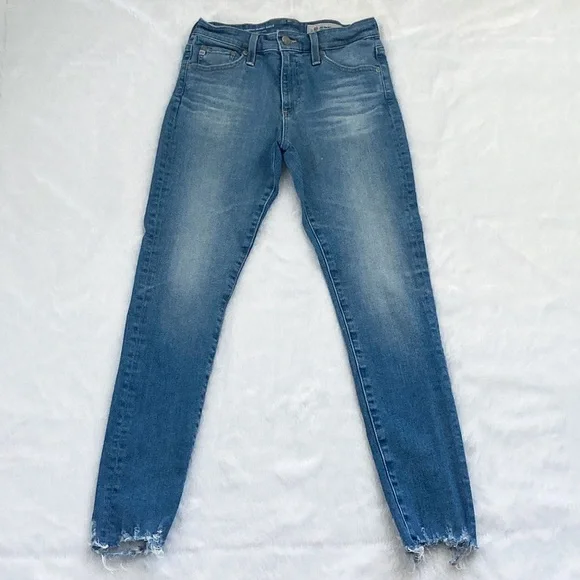 Light Wash Adrianna Goldschmied AG The Farrah Skinny High Rise Frayed Hem Jeans - Picture 1 of 6